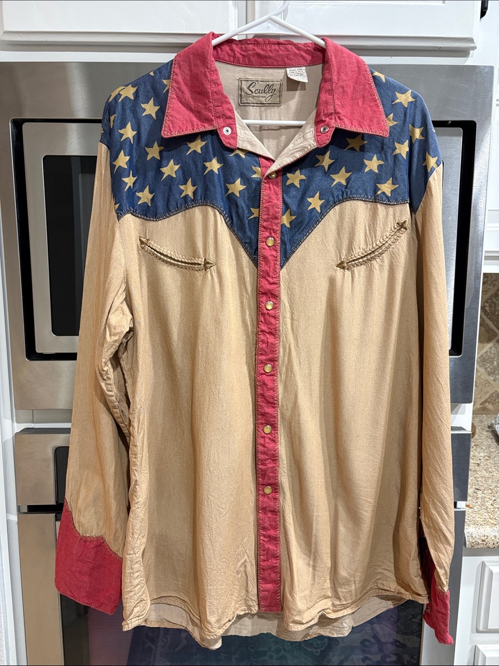 Scully Star Yoke Western Shirt - Blue, Red, Tan